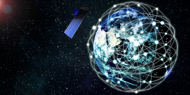 Os satélites da Internet orbitam o conceito de comunicação da tecnologia de satélite da Terra