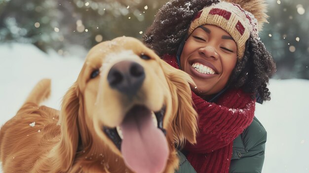 Os seus passos em sincronia a mulher e o seu golden retriever partilham uma felicidade sem fim