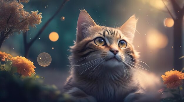 Foto os sonhos do gato bokeh detalhes intrincados na arte do sonho