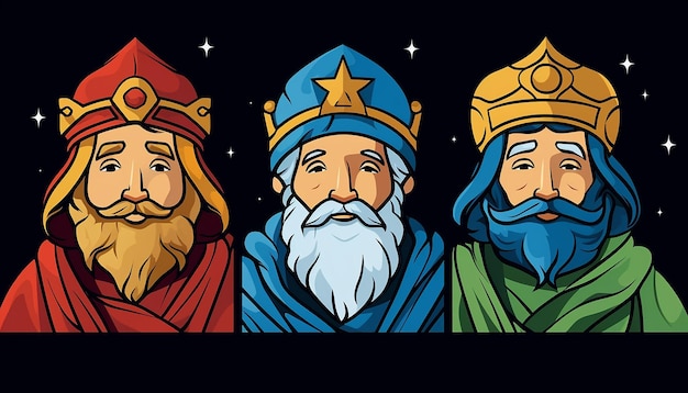 Foto os três magos do oriente visitaram o menino jesus no fundo uma noite com estrelas cheias de corpo