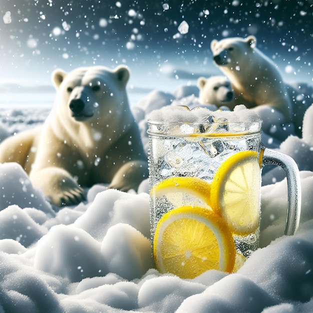 os ursos estão em uma cena coberta de neve com fatias de limão e fati as de limão