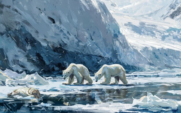 Os ursos polares reais vagueiam pelo gelo do mar Ártico