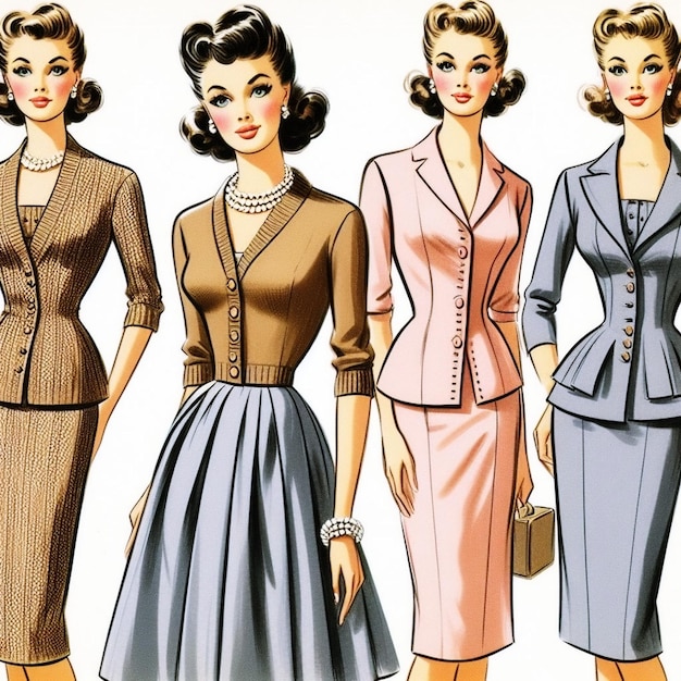 Os vestidos de três mulheres são mostrados um dos quais é uma mulher