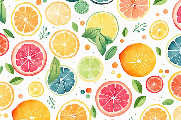 Os vibrantes frutos aquarelados do verão misturados em círculo trazem alegria