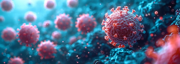 os vírus são atacados por anticorpos sob um microscópio O mecanismo de defesa do corpo contra vírus e anticorpos