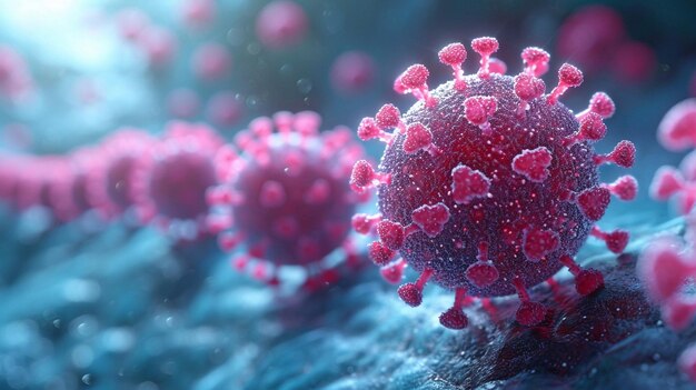 os vírus são atacados por anticorpos sob um microscópio O mecanismo de defesa do corpo contra vírus e anticorpos
