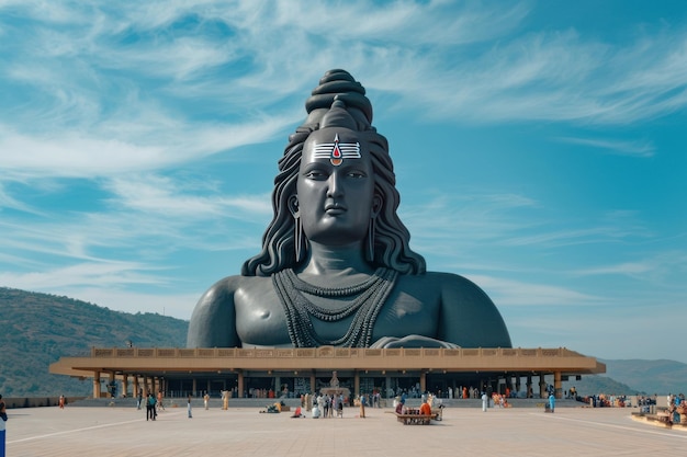 Foto os visitantes do isha yoga centre admiram a estátua de adiyogi lord shiva