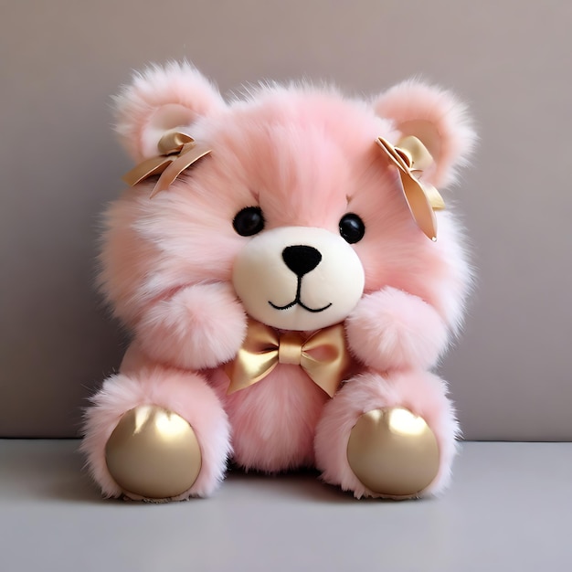 osa de peluche rosadas con lazo dorado con dije flor de liss gerado pela IA