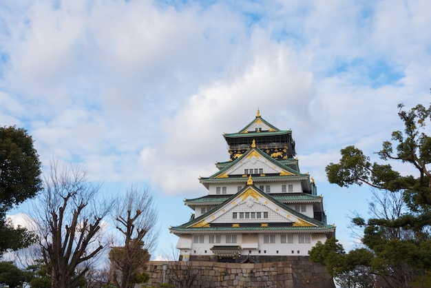 Osaka Castle in Osaka City mit Winter verlässt, Japan.