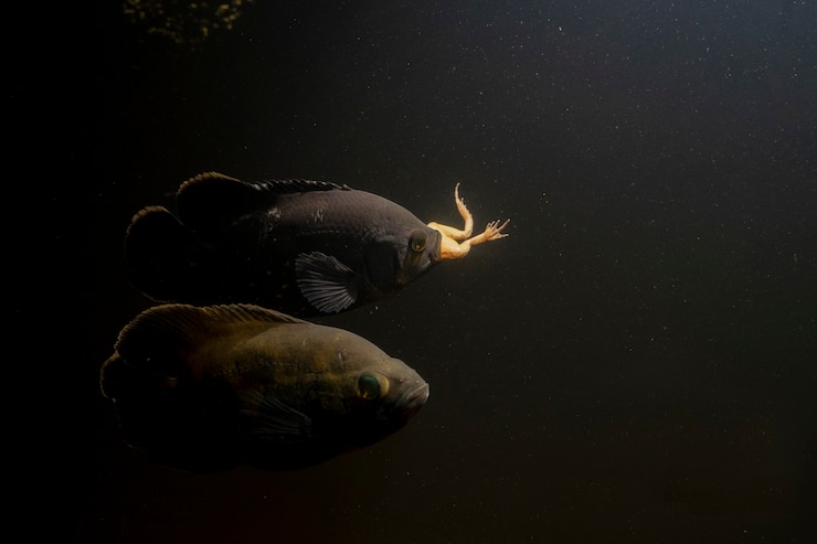 Foto oscar fish peixes de água doce sul-americanos da família dos ciclídeos nadando debaixo d'água