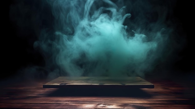 En la oscuridad, la niebla desenfocó el humo en la madera.