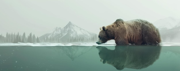 El oso en el agua apaga la sed el bosque y las montañas la naturaleza salvaje