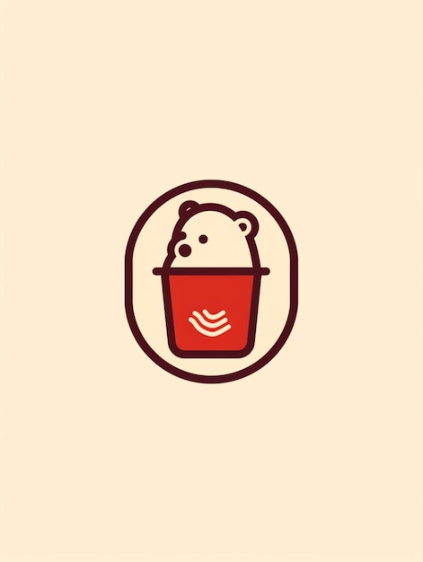 Foto un oso en un balde con el logo de una cafetería.