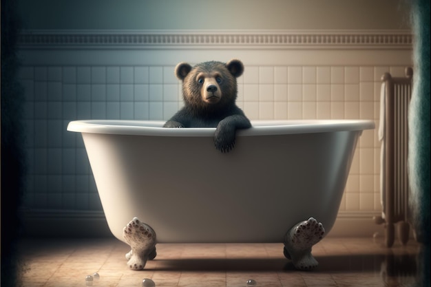 Un oso en una bañera con la palabra oso