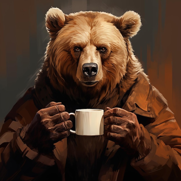 El oso bebiendo café.