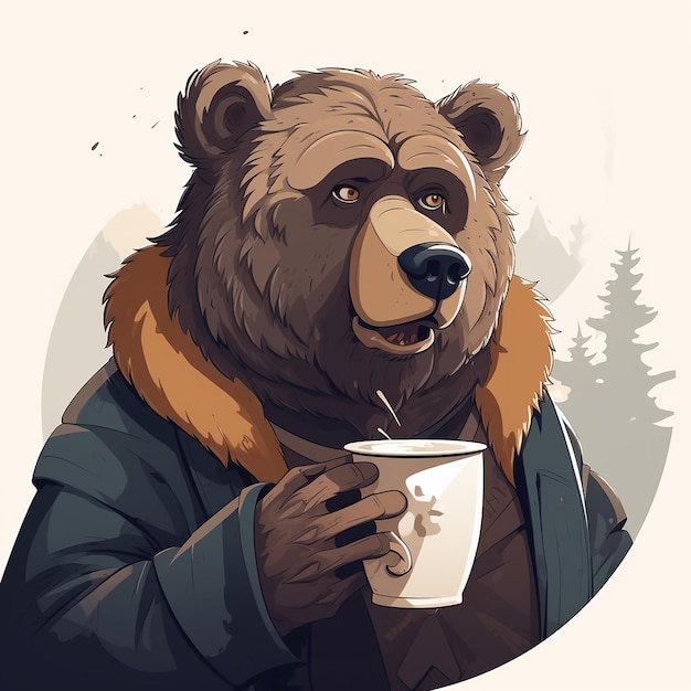 El oso bebiendo café.