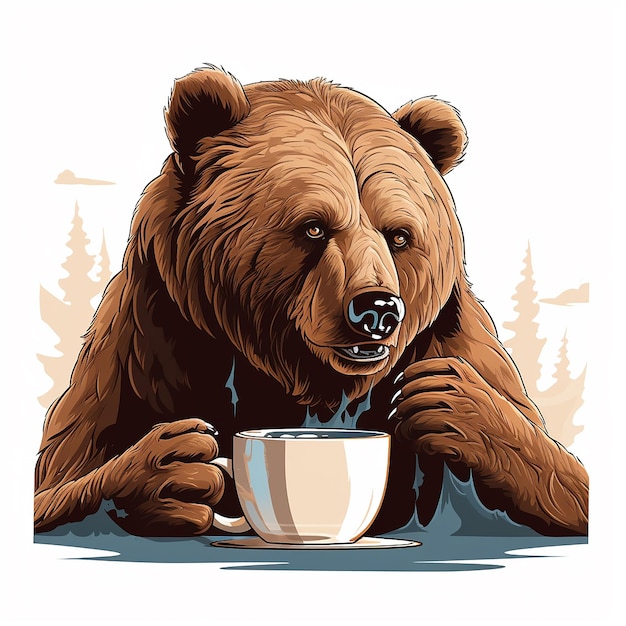 El oso bebiendo café.