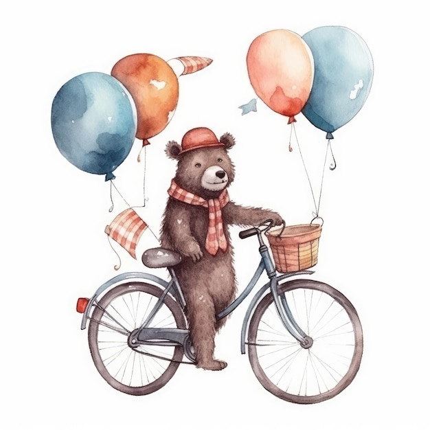 Oso en bicicleta con globos.