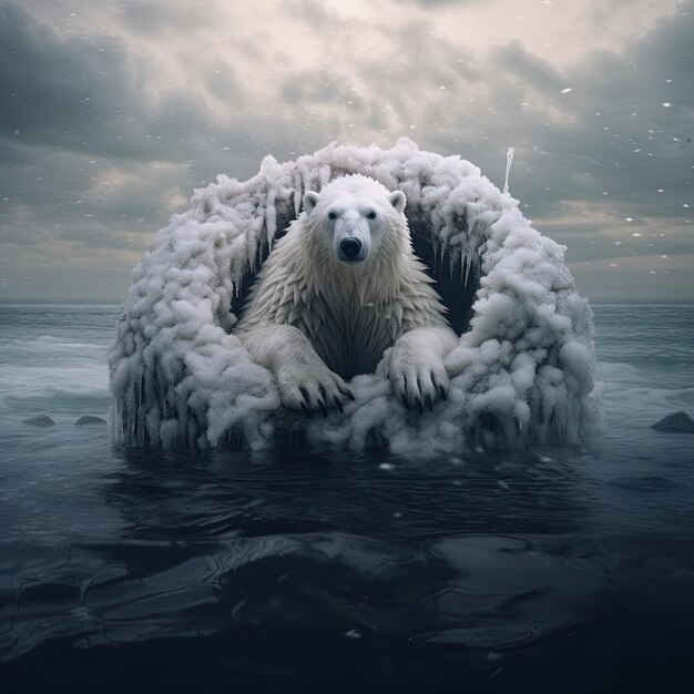 Foto oso blanco en la isla de hielo