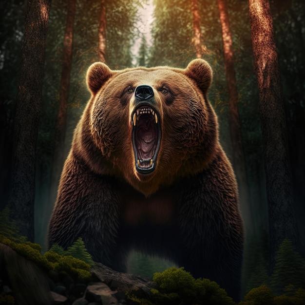 un oso con la boca abierta está mostrando sus dientes