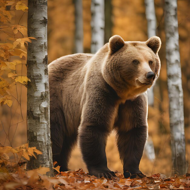 Foto un oso está en el bosque en otoño