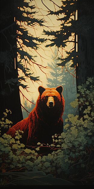 un oso en el bosque por pintor