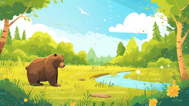 el oso cerca del río ilustración