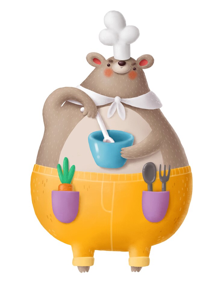 Foto oso en la cocina aislada