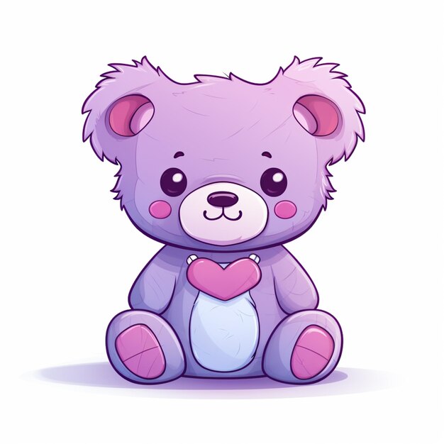 oso de dibujos animados con corazón en el pecho sentado en el suelo generativo ai