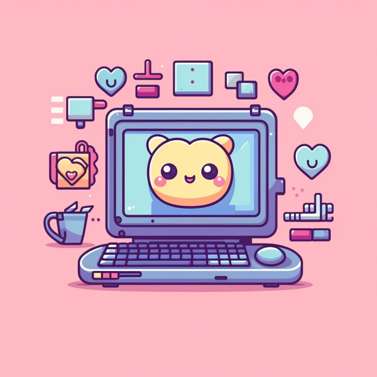Foto un oso de dibujos animados sentado encima de una computadora portátil generativa ai