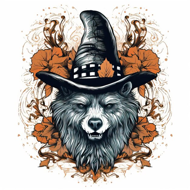 oso, disfraz de Halloween, diseño, vector, en, el, estilo, de, tatuaje, inspirado, luz, negro y naranja