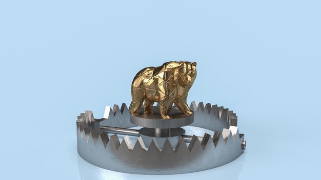 El oso dorado en la trampa para el concepto de negocio 3d renderingxA