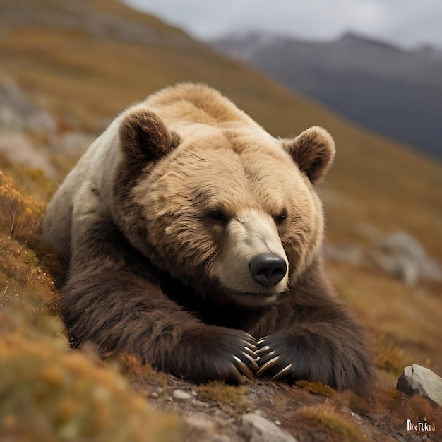 Foto un oso durmiendo en la montaa ai