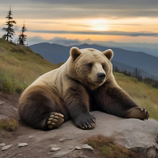 un oso durmiendo en la montaa AI