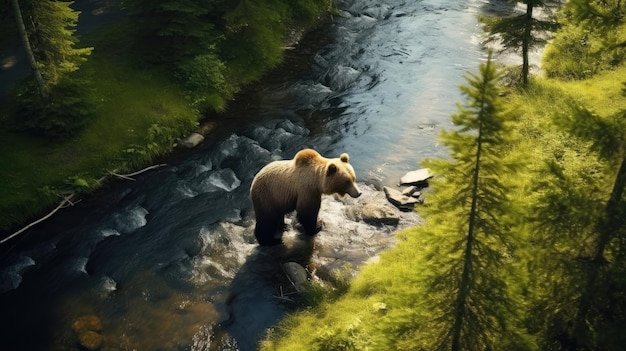 un oso está caminando por un camino rocoso en el bosque.