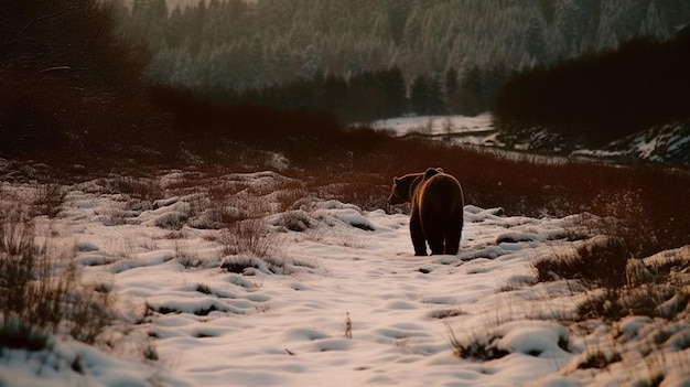 Un oso está parado en la nieve.