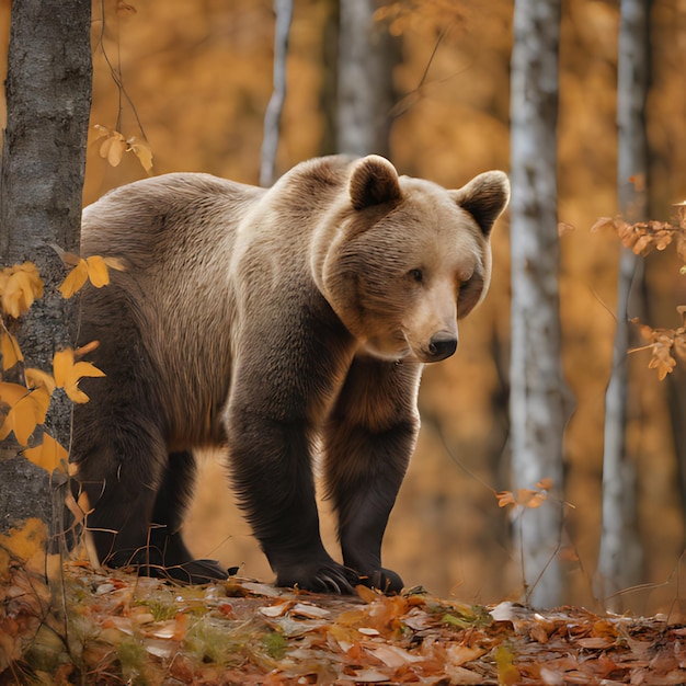 un oso está de pie en el bosque en otoño