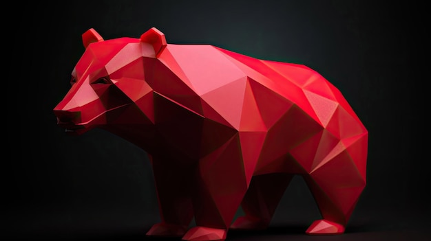 Oso de estilo Origami rojo sobre fondo negro Estilo de arte 3D con tecnología de IA generativa