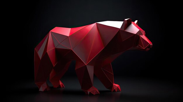 Oso de estilo Origami rojo sobre fondo negro Estilo de arte 3D con tecnología de IA generativa