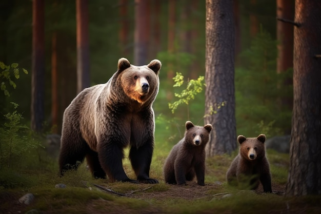 Oso familia bosque naturaleza Generar Ai