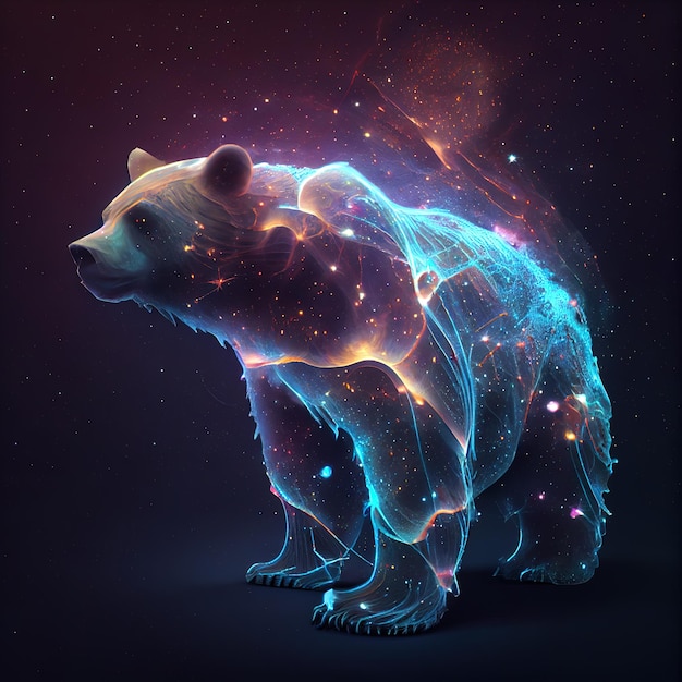 Oso de Galaxias espirales espacio nebulosa estrellas humo AI render