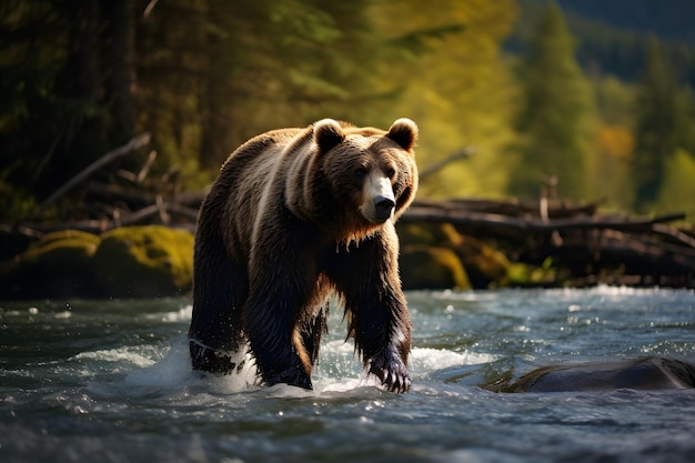 Oso grizzly pescando en un arroyo