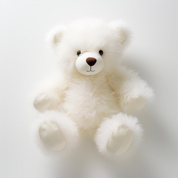 Foto un oso hecho de material blanco que yace sobre un fondo blanco