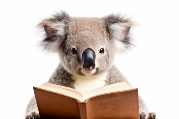 un oso koala está leyendo un libro