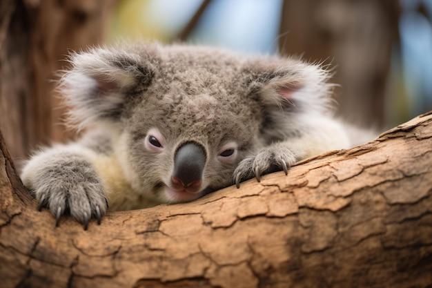 un oso koala está sentado en una rama de un árbol