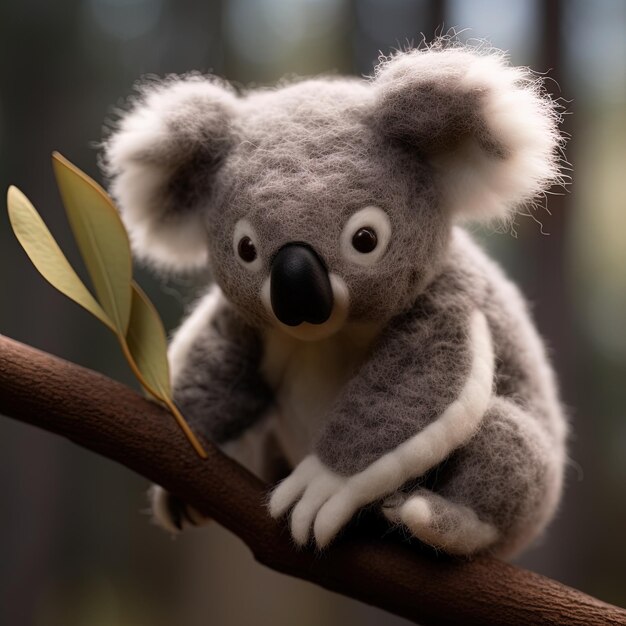 un oso koala con una hoja en la cabeza