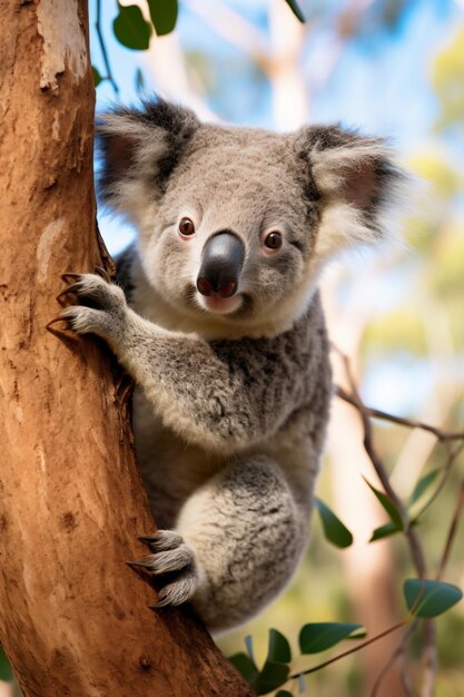 Foto un oso koala está sentado en un árbol