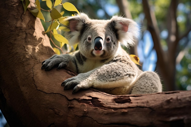 un oso koala sentado en la rama de un árbol