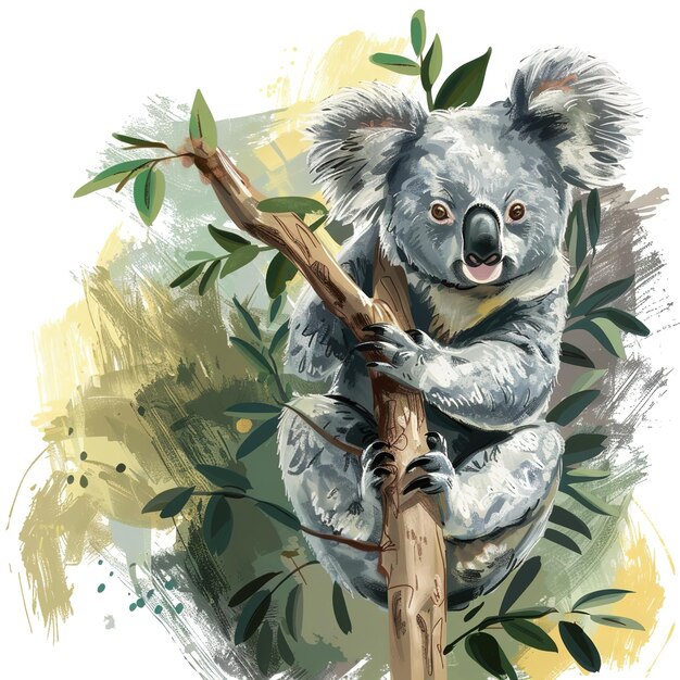 Foto el oso koala se sienta en la rama del árbol y come hojas id de trabajo da4d708af84d47ea9879bb541b0b869b