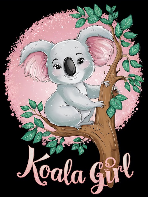 un oso koala se sienta en una rama de árbol con un fondo rosa